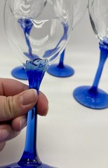 4 LIBBEY DOMAINE BLUE PETAL FACETED STEM 10oz WATER GOBLETS 8″ Cobalt 💙 EUC