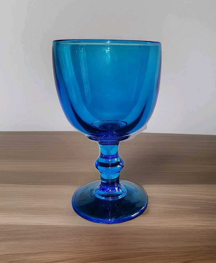 Vintage Hoffman House Antique Blue Tall Water Goblet Imperial Glass, MCM