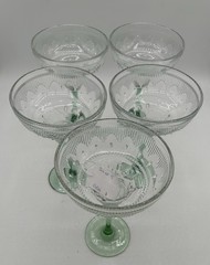 Set of 5 Vintage Margarita Glass Sombrero Green Stem, by Cristal D’Arques-Durand