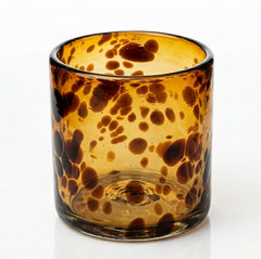 VTG MCM Tortoise Shell Art Glass Tumbler Hand Blown Pontil Amber 3.75″ Glass