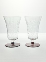 1950s Vintage 2 Ruby Red Footed Etched Flower Rose Iced Tea Tumbler Glasses 5.5”