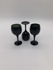 Set Of 3 Black Transparent Green Vtg. Cordial After Dinner Stemware Glasses 2 Oz