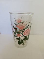 24 Vintage Federal Glass Tumblers Pink Roses Water Juice Cathy Rose Sabin In Box