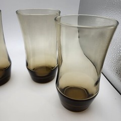 Libbey Apollo Tawny Brown Flat Tumbler Drinking Glasses 13 oz Set of 4 Vintage