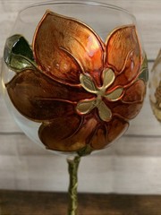Set of 4 Art Glass Hand Gilded Painted in Italy Amedeo Wine & Flower 🌺 🍷