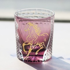 Whiskey Crystal Glasses Hand Cut To Clear Zodiac Year of the Horse Glass Purple