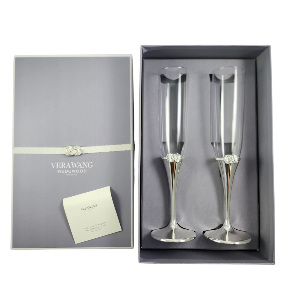 Vera Wang Wedgwood Infinity Silver Toasting Flute Set Wedding Engagement Gift
