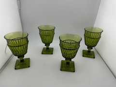 Indiana Glass Mount Vernon Avocado Green Goblets Set of 4 Vintage