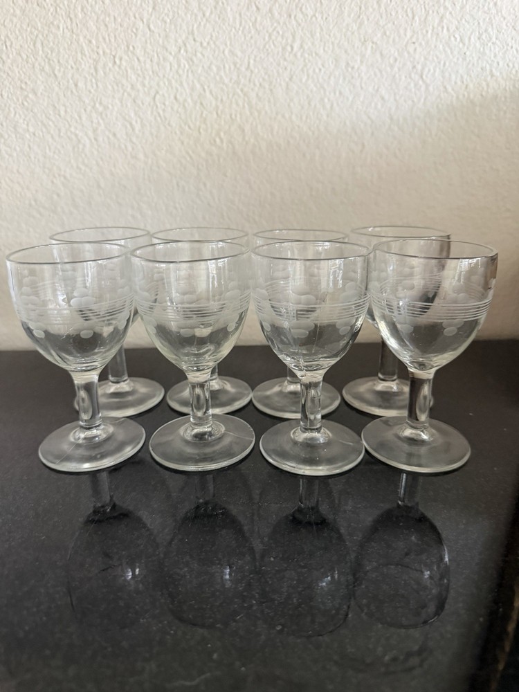 Vintage Small Stemmed Crystal Sherry/Port (Liqueur or Cordial) Glasses Set of 8.