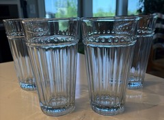 4 Vntg Anchor Hocking Olivia-Isabella Vertical Lines Dots 16 Oz Glass Tumblers