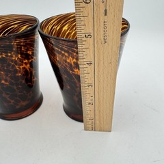 Tortoise Shell Glass Tumblers Set of 2 Hand Blown Heavy Vintage Barware Art