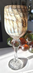 DOUG SWEET 1979 ART GLASS Set Of 4 HAND BLOWN Wine Glasses Pulled Feather SIGNED