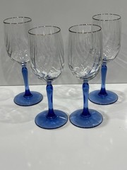 Lenox Cobalt Blue Stem Wine Glasses Goblets 8” Swag Drape Gold Rim 8 oz set of 4