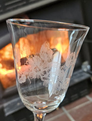 6 RARE Vintage Etched Wine Glasses Flower Leaf Depression Green Glow 8″ FREESHIP
