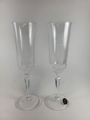 Beautiful Set Of Vintage Lead Crystal Champagne Flutes Cadillac Emblem Etched 99