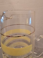 Vintage MCM Frosted Pastel Striped Pitcher And Glass Set – Retro 1950s Gilded