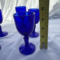 Set of (5) Hand Blown Cobalt Blue Holds 3 Oz Goblets Glasses 6″ X 2 1/2″ Wine