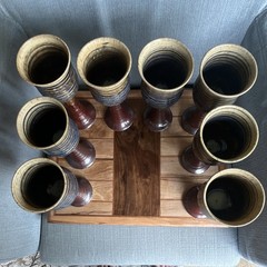 Mississippi Pottery – Set of 8 Stoneware Striped Goblets Blue/Tan Brown