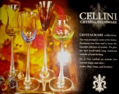 Crystal Multi Color Cordial Long Stem Glasses Made In Italy 7.5» H