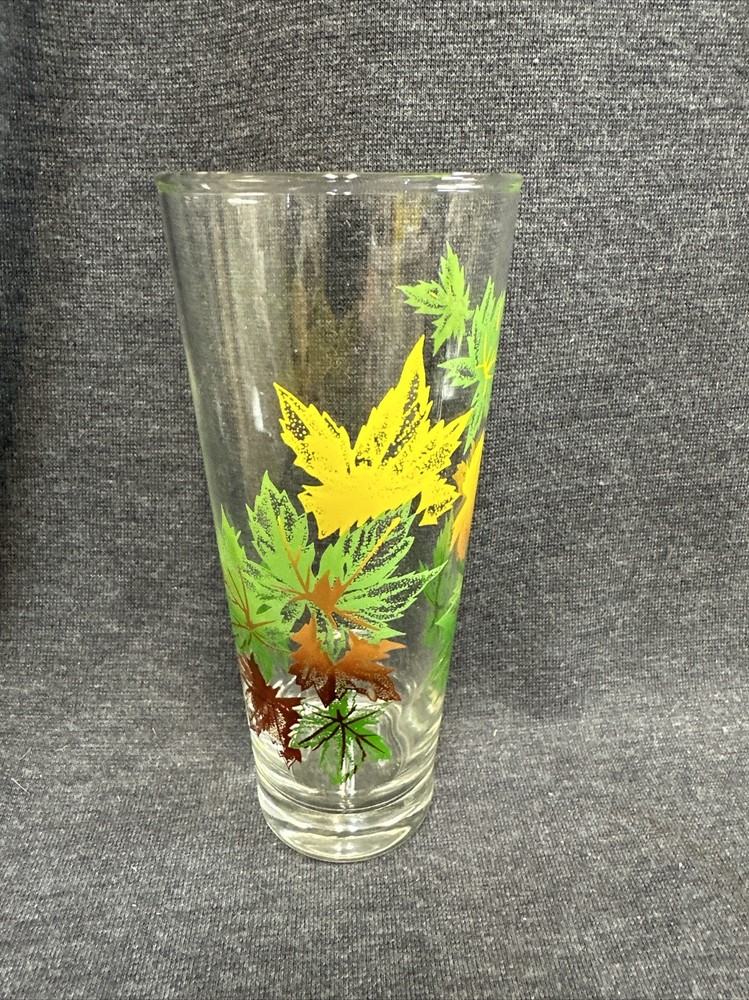 Vintage Autumn Maple Leaf Tall Tumbler 6 7/8” Glass MCM Salem China