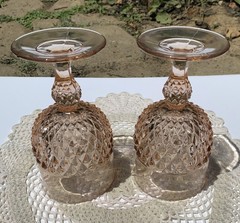 VTG INDIANA GLASS DIAMOND POINT PINK WATER GOBLETS WINE GLASSES SET OF TWO,MINT