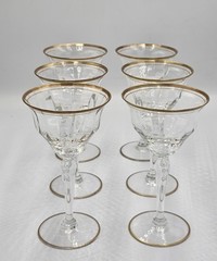 Vintage Paneled Wine Cocktail Glass Gold Band Trim at Foot and Rim Set Of 6
