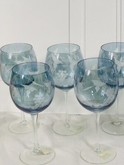 6 Royal Gallery Blue Water Goblet Grape Design
