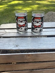 Vintage MCM Santa Tumbler Glasses Reindeer Christmas. Black White And Red. (2)