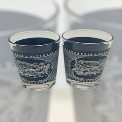 Royal China Currier & Ives Blue and White Old Fashion Glasses w/Horse Carriage