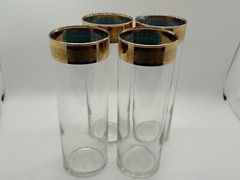 MCM 4 Collins Tall glasses 22k gold rim with turquoise inside