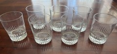 Set of 7 Vintage Cut Glass Whiskey Lowball Glasses Vertical Ribbed Rocks Tumbler