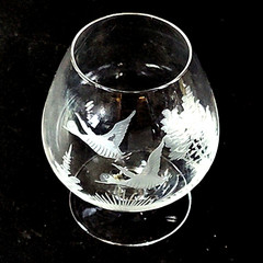 QUEEN LACE AMERICANA DUCKS BRANDY GLASS, Etched Crystal, 4 1/2 «, 8 Oz, Germany