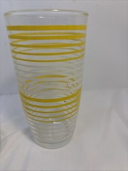 2 Vintage MCM Yellow/White Stripe Tumblers Juice Glasses 5 3/4” Barware