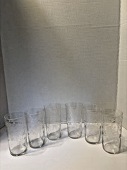 CAMBRIDGE ROSE POINT SIX FLAT STRAIGHT SIDE TUMBLERS 5 1/2″ TALL