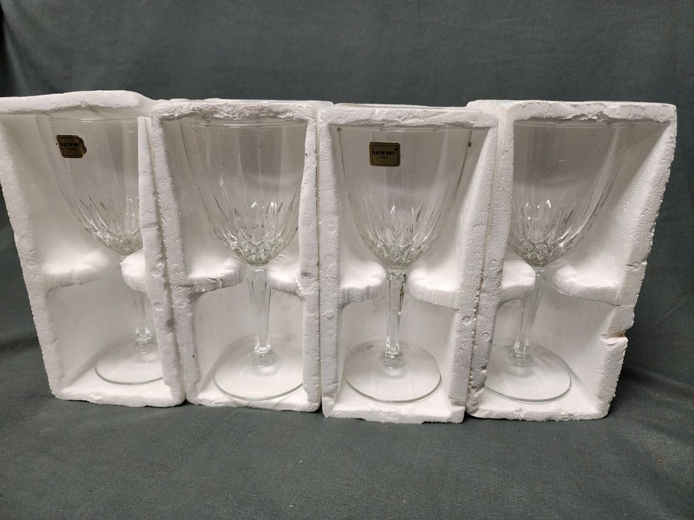 80’s Luminarc Crystal Wine Glasses Set Of 4 Elegant Stemmed Barware Vtg Glam