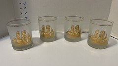 4 Culver Gold Clipper Ships Boat Sails Schooner Frosted Whiskey Tumbler 12 oz