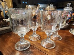 7″ Vintage Savannah 4 Water Goblets Glass Anchor Hocking Embossed Floral Design