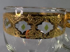 Culver Valencia Wine Glasses 22K Gold Green Jewel Hollywood Regency EUC Set of 4
