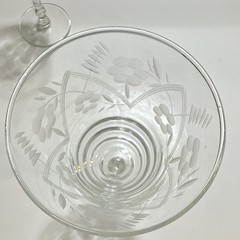 Clear Etched Floral Cut Glass Wine Glasses, Set of 2 Stemmed Goblets 8″