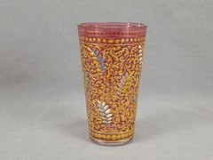 Moser Harrach Bohemian Enameled Leaves & Scrollwork Cranberry Juice Glass B