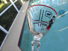 Libbey Clear Glass Red Rim Pickwick (3001) Liquor Cocktail/Martini Glass EUC