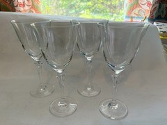 Vintage Cut Crystal Wine Water Goblets Set of 4 Faceted Stem 8″ Heavy