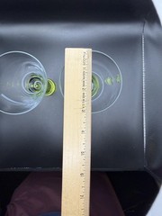 Etched Art Glass Wine Cocktail Glasses Thick Stem Lime Green Swirl Set Of 2