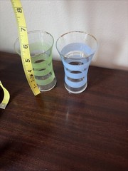 Vintage Libbey Banded Pastel Green Blue Pair Barware 5.5″ Cocktail Glass Pair