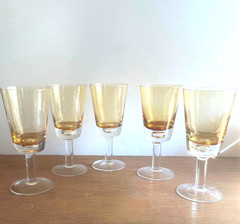 Winterthur Jewel Tone Amber 12oz Water Wine Goblets 8.25” Handblown Glasses 5