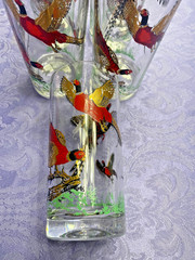 SET OF 5 Vintage Hazel Atlas Gold Pheasant High Ball Bar Ware Glasses, 5.25”