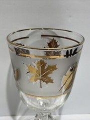 Vintage Libbey Mid Century Frosted Gold Leaf Set Of 4 Goblet Glasses 5 3/8”