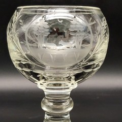 Vtg Large Victorian Style Etched Rummer Glass Heavy Goblet 7.25″ x 4.25″