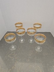 Set Of 6 Italian CRISTALLERIA FRATELLI FUMO Crystal 24K Gold Rim Champagne Glass