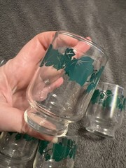 VTG Green Southern Ivy Clear Federal Glasses 4 ounce Juice Glasses Mini